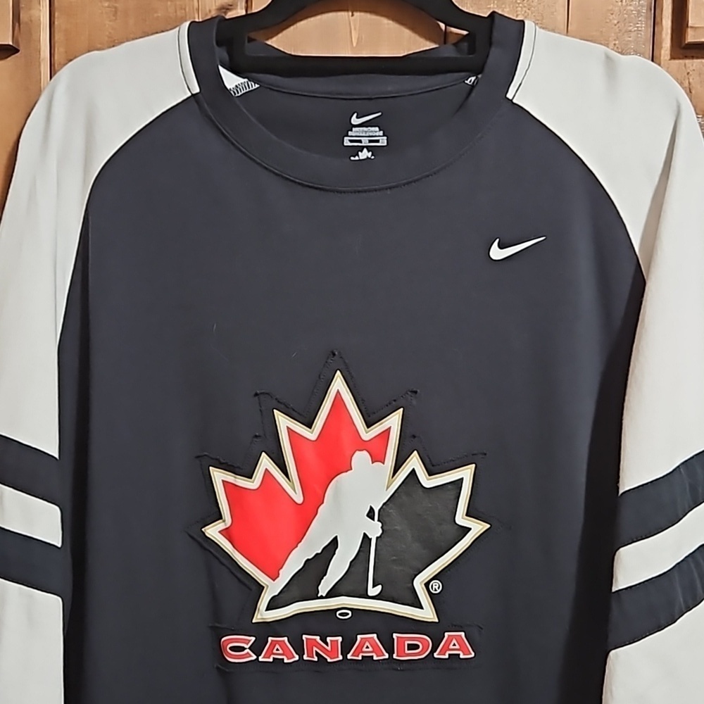 Nike Hockey Canada Black White Cotton Long Sleeve Tshirt Size XL - Picture 2 of 12